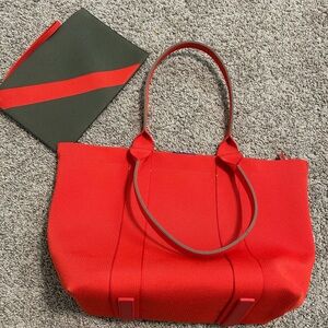 Rothy’s Essential Tote in Poppy with Sage Green Wristlet (magnetic)